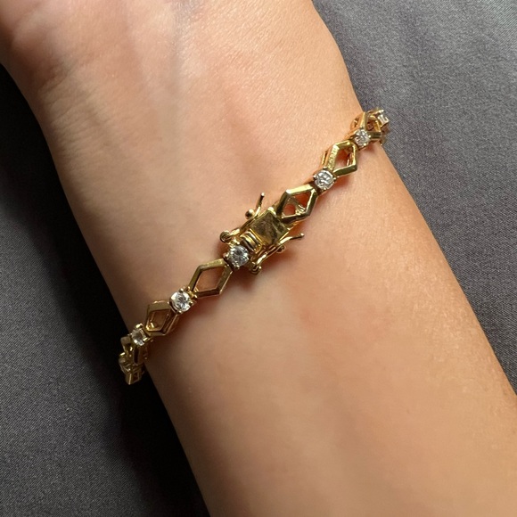 Gold bracelet with faux diamonds - Picture 2 of 5